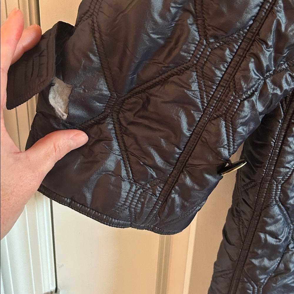 GANNI Women's Elegant Navy Shiny Quilted Coat - Picture 12 of 15
